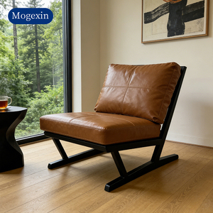 Sillón de Estilo Moderno de Mediados de Siglo, Tapizado en Cuero Sintético, con Estructura de Madera Maciza para Sala de Estar - Product Image 3