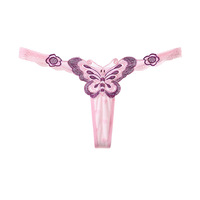 String sexy européen et américain à motif papillon, bordure en dentelle transparente, taille basse, broderie séduisante pour femme