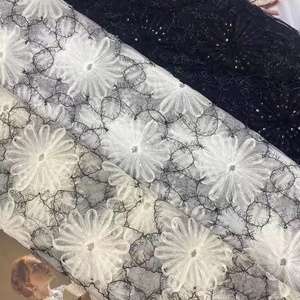 Usine directe nouveau Sequin perlé <span class=keywords><strong>Crochet</strong></span> maille broderie dentelle tissu noir soie bégonia fleur accessoires non tissés - Product Image 1