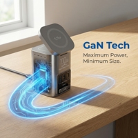 Station de charge multifonction 100W avec HUB, charge rapide sans fil magnétique 25W pour téléphone avec câble USB C rétractable