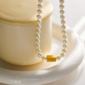 Luxe Haute Qualité Perle D'eau Douce Petit Cube 18k Plaqué <span class=keywords><strong>Or</strong></span> En Acier Inoxydable Pendentif Femmes Mode Bijoux Colliers - Product Image 5