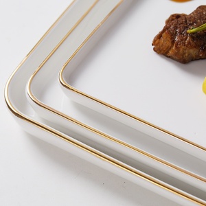 <span class=keywords><strong>Assiette</strong></span> carrée en céramique <span class=keywords><strong>blanche</strong></span> élégante avec bordure dorée, <span class=keywords><strong>assiette</strong></span> en porcelaine de qualité supérieure pour steak, idéale pour les hôtels, les restaurants et l'usage domestique - Product Image 6