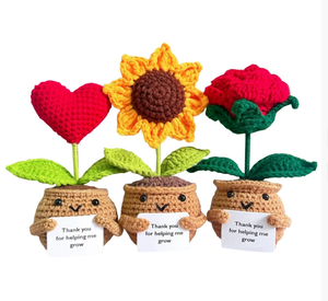 Regalo hecho a mano positivo girasol tulipán corazón muñeca ganchillo con tarjeta olla <span class=keywords><strong>Baser</strong></span> apoyo emocional para amigos familia maestros - Product Image 6
