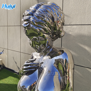 Tượng cô gái trừu tượng lớn, được đánh bóng như gương, làm bằng thép không gỉ - Product Image 3