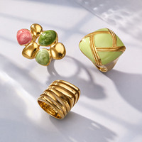 Anillo Ancho de Acero Inoxidable Esmaltado para Mujer, Estilo Bohemio, con Patrón Geométrico Colorido, Joyería de Moda, Regalo para Ella, Uso Diario