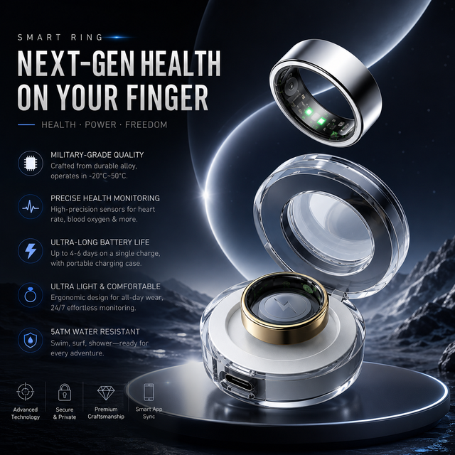 Health Smart Ring Heart Rate Blood Oxygen Sleep Monitoring Fitness Tracker Wearable Smart Ring with App Control