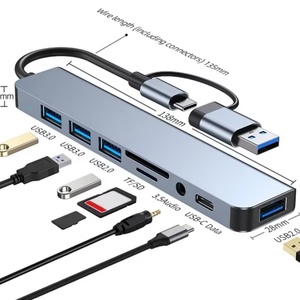 موزع USB متعدد المنافذ عالي الجودة 8 في 1 بمنفذ Type-C مزدوج الرأس مع منفذ USB 3.0 متوفر في المخزون - Product Image 1