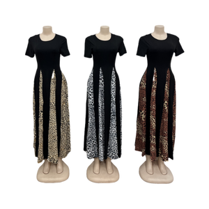 Abito Casual elegante da donna con stampa leopardata abito Vintage A righe A manica corta A vita alta - Product Image 2