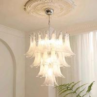 Lustre d'escalier de style luxe français, suspension en verre de style américain chaleureux pour salon, hall d'hôtel, chambre à coucher, disponible en fer - Moyen