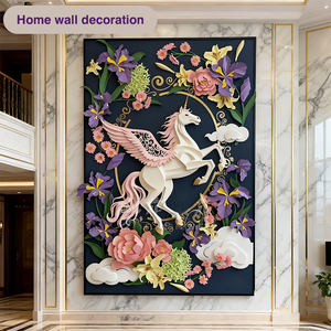 فن الرسم ديكو ثلاثي الأبعاد ورقي اصطناعي منحوت للجدران لعام موضوع الحصان فن جداري لردهة المنزل والفندق - Product Image 5