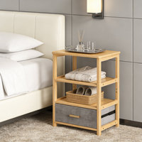 Table d'appoint de rangement à niveaux personnalisable en bambou avec station de charge et tiroir en tissu réglable pour chambre et salon