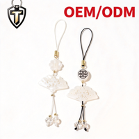 Pendentif de sac de style ancien, trèfle à quatre feuilles, décoration de chaîne de téléphone portable en forme d'éventail blanc
