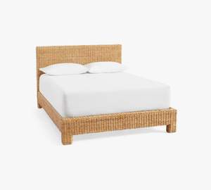 Muebles de Dormitorio de Estilo Clásico, Mezcla de Materiales Tejidos de Ratán y Madera, Cama con Base de Plataforma - Product Image 3