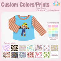 Kinder Raglan Gestreiftes Langarmshirt Niedliche Vogelscheuchen-Applikation Baumwoll-T-Shirts Kleinkind Jungen Herbst Bauernhof Freizeit-Oberteile