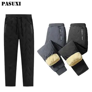 PASUXI New Winter Puffer Pants Men Thick Sweatpants Drawstring Trousers Men Fleece Running Pants Warm Pants