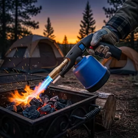 Chalumeau de découpe au gaz butane robuste, flamme réglable, refroidi par air, 1300°C, avec valve en laiton et brûleur en fer, pour barbecue, camping, soudage et usage culinaire