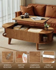 Combohome Oval <strong>Lift</strong> Top <strong>Coffee</strong> <strong>Table</strong> with Storage, 47.2" Mid Century Modern Living Room Center <strong>Table</strong> - Product Image 4
