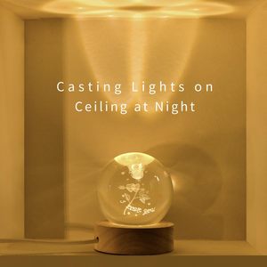 6cm 3D Art <b>Solar</b> <b>System</b> USB Planet Flower Modern Bedroom LED Crystal Ball Night <b>Light</b> with Wooden Base - Product Image 4