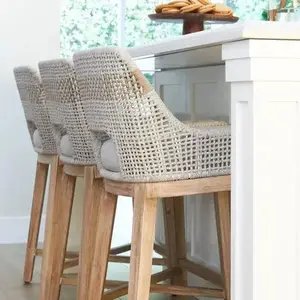 Kitchen Wholesale Patio Custom Rope Stool Bar wooden High Counter Outdoor rattan Stackable chair