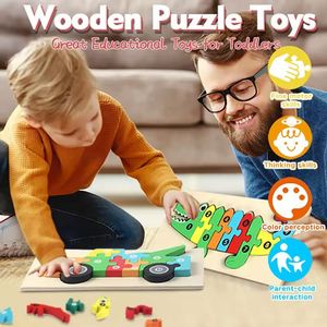 Jeu de puzzle en bois 3D dinosaure de dessin animé, jeu de société éducatif Montessori pour bébés, animaux et voitures, jouets DIY pour enfants garçons et filles - Product Image 2