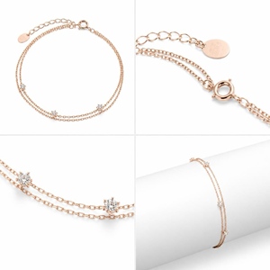 Gentle Glam Dual Strand Pink Gold Wrist Band Smooth <b>Skin</b>-Friendly Cubic Zirconia Wristlet with Dainty Chain for Ladies Daily - Product Image 1