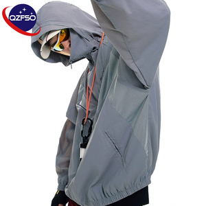 QZFSO Custom Streetwear Lightweight Mesh Zip up Windbreaker Breathable Quick-dry Polyester Sun Protection <b>Jacket</b> With Hood - Product Image 2