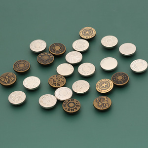 Boutons en métal pour jeans, ronds, vintage, motif étoile gravé, sans nickel, logo en relief, bouton décoratif pour vêtements en denim - Product Image 1