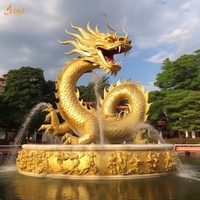 Fontaine annulaire de piscine de jardin extérieur décorer une grande Statue de dragon chinois en métal sculpture à la main en bronze doré Sculpture Loong