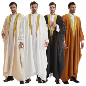 FN80-003 jubah Kaftan Thobe Arab pria, pakaian Muslim tradisional lengan panjang bordir emas dengan bordir emas - Product Image 1