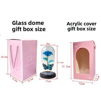 Lampe LED Rose Galaxie Double Papillon Faite à la Main sous Cloche en Verre/Acrylique – Rose Éternelle Romantique et Onirique pour la Saint-Valentin et la Fête des Mères