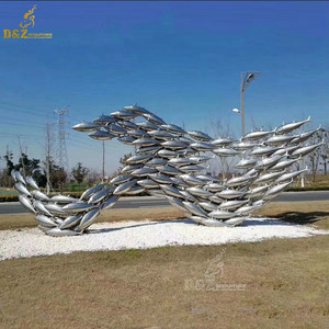 Decoración de Arte Moderno Escultura de peces de metal de acero inoxidable abstracto a la venta - Product Image 2