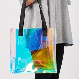 wholesale customized clear transparent pvc plastic promotional holographic beach bag pvc tote