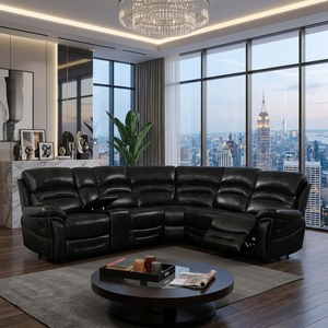 Sofá Seccional de Esquina Moderno y Lujoso, Reclinable, de Cuero Sintético, con Diseño Extensible, para Cine en Casa o Sala de Estar - Product Image 5