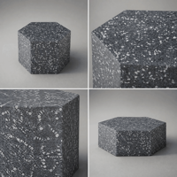 Table basse hexagonale moderne en terrazzo noir et blanc pour salon, hôtel, bureau, appartement, personnalisable