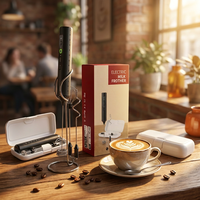 En stock, mousseur à lait électrique portable rechargeable à 3 têtes et 3 vitesses, avec support et boîte de rangement en plastique