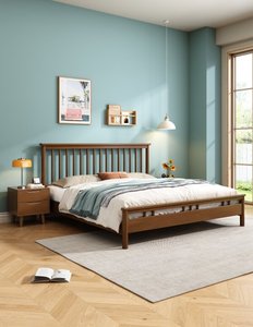 High Quality Natural Solid Wood <b>Bed</b> <b>Frame</b>, Modern Slatted Headboard <b>Platform</b> <b>Bed</b> for Bedroom Furniture - Product Image 4
