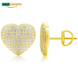 Drop Shipping Factory Direct Sale Classic Design Pure Yellow Gold Heart H&A Cut 18K Moissanite Diamond Earrings Stud Earrings