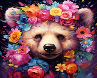 Pour Chenistory DIY Diamant Broderie Kit Plein Ours Rond Animal Portrait Mosaïque Fleurs Artisanat Art Vente Diamant Peinture