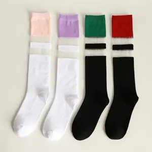 Custom colorful sport socks supplier white athletic socks Summer Mesh Sheer Floral Crystal Transparent Dress Knee-high socks