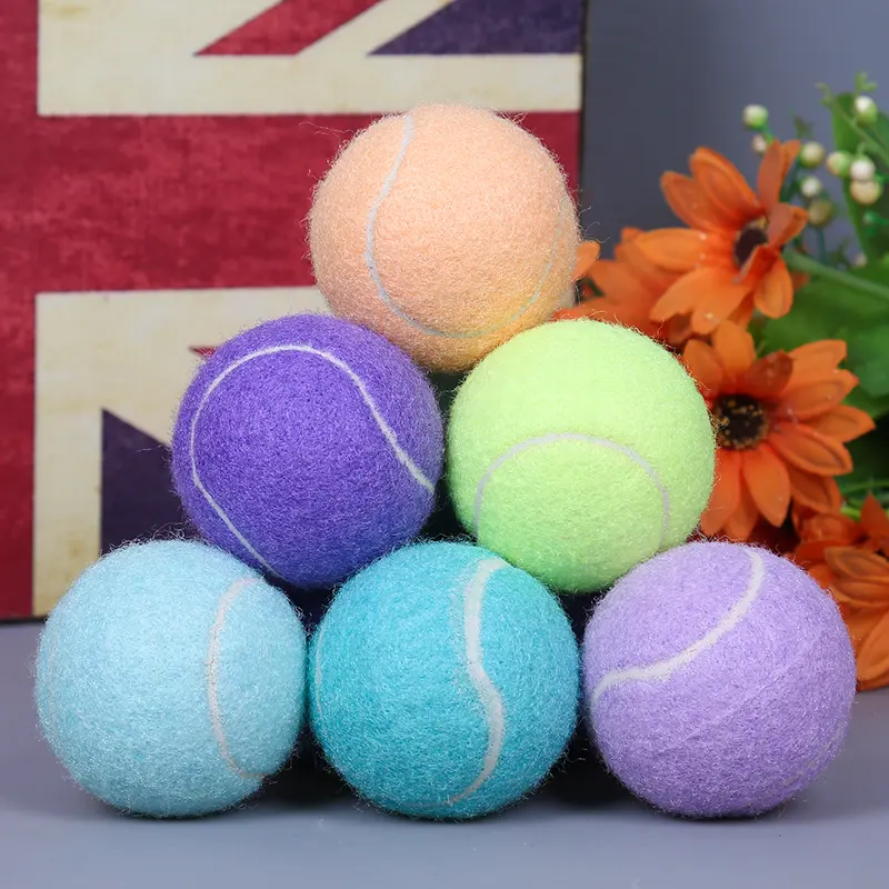 Bola tenis warna Macaron Logo kustom bola tenis karet alami berwarna Pastel untuk latihan