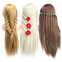 FH Formation Mannequin Coiffeur Tête Yaki Droite Blond Cheveux Synthétiques Tête de Poupée pour la Pratique de la Coiffure