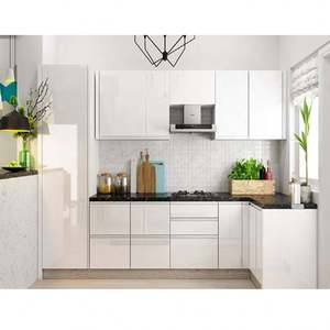 Cuisine moderne de luxe, design modulaire, meubles en bois, panneau de porte en placage, armoire de cuisine murale en bois économique avec îlot - Product Image 3