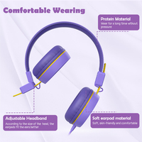 Audífonos Plegables con Cable de 3.5mm Color Morado para Niños, Auriculares Infantiles para Estudio y Aprendizaje en Línea, Venta al Por Mayor