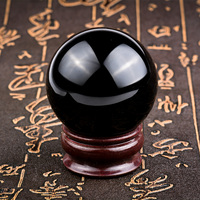 Boule de guérison en cristal naturel asiatique, sphère en verre obsidienne noire avec support, 40/50mm