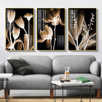 Lot de 3 tableaux muraux abstraits de luxe en alliage d'aluminium, motif floral noir et doré, décoration intérieure moderne, 30x40cm, encre écologique