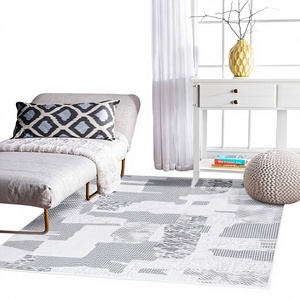 Alfombra Moderna de Terciopelo Azul Grisáceo, Lavable, de 10 mm, Tejida con Diseño de Patchwork, Antideslizante, Turca, Venta al Por Mayor, Tamaño Personalizado, Decoración para el Hogar - Product Image 1