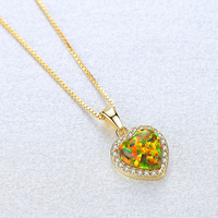 Pendentif Cœur Personnalisé en Argent Sterling 925 avec Opale Naturelle et Zircon, Collier à Chaîne Maille Forçat pour Cadeaux, Fêtes et Bijoux
