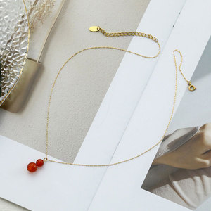สร้อยคอจี้รูปน้ำเต้าหินธรรมชาติสีเขียวอเวนเจอรีนและสีแดงอาเกต ชุบทอง 18k ทำจากสแตนเลสสตีล 316L กันน้ำ สำหรับผู้หญิง - Product Image 3
