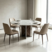 Table à manger ronde en marbre avec pieds dorés, mobilier de restaurant, acier inoxydable, métal, luxe moderne pour café, hôtels