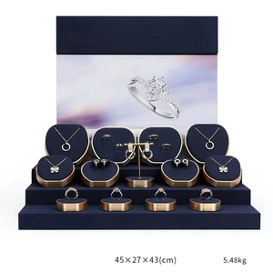 Expositor de Joyería de Moda al por Mayor DOC con Set de Exhibición de Anillos, Colgantes y Pendientes de Microfibra Azul, Modelo DOC1219-02 - Product Image 3